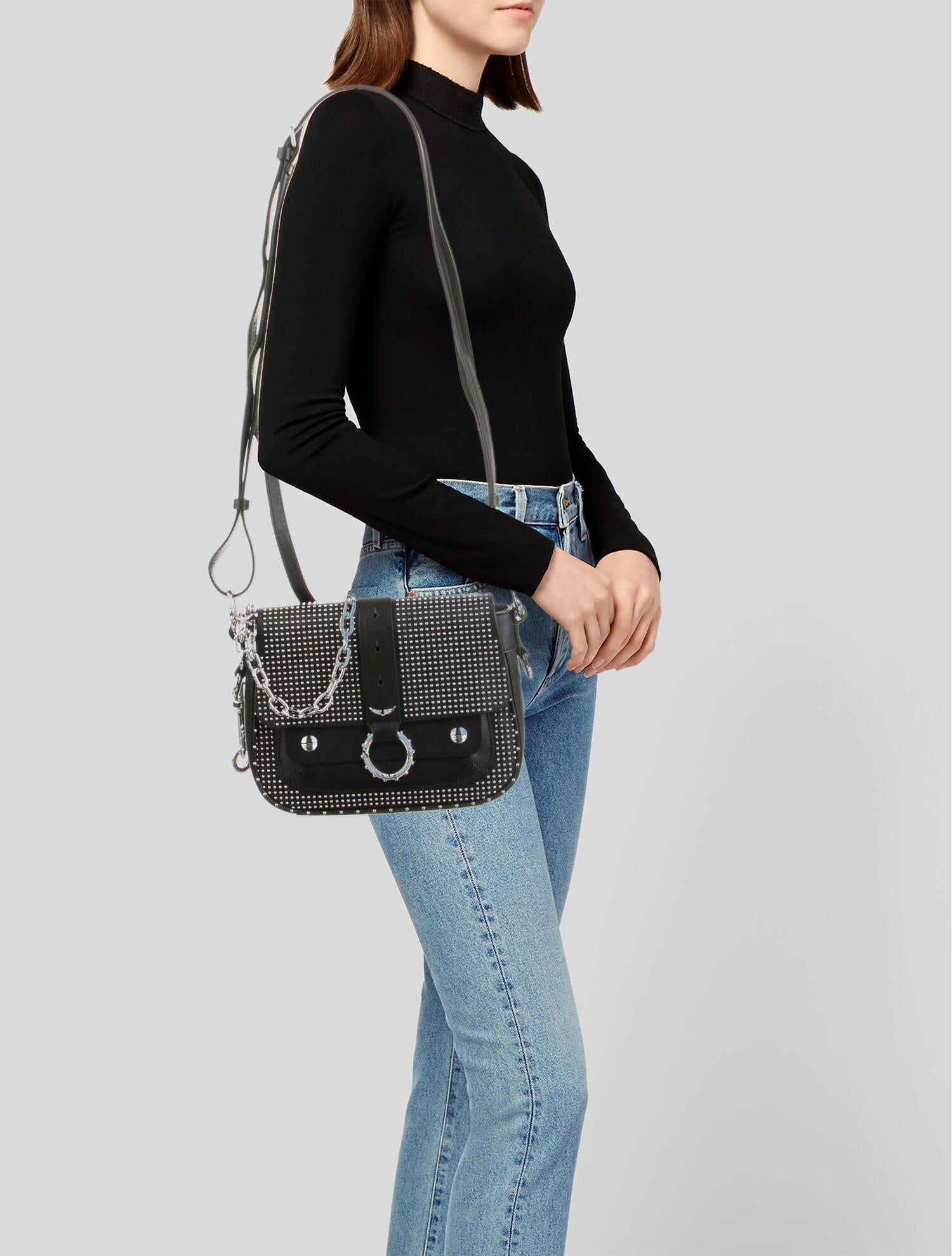 SW Syder Reloaded 3,000個限定 欧州版 ポスカ付 未開封 Kate Moss x Zadig & Voltaire Leather Studded Shoulder Bag - Black