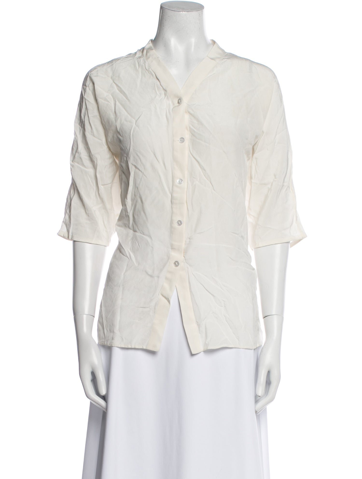 Kaarem Silk V-Neck Button-Up Top