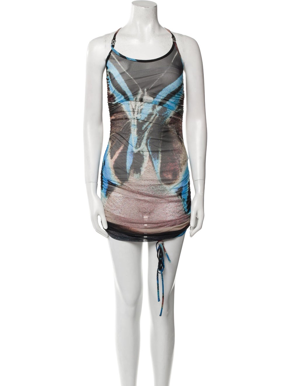 Misbhv Slip Dress White Printed Sleeveless with Scoop Neck