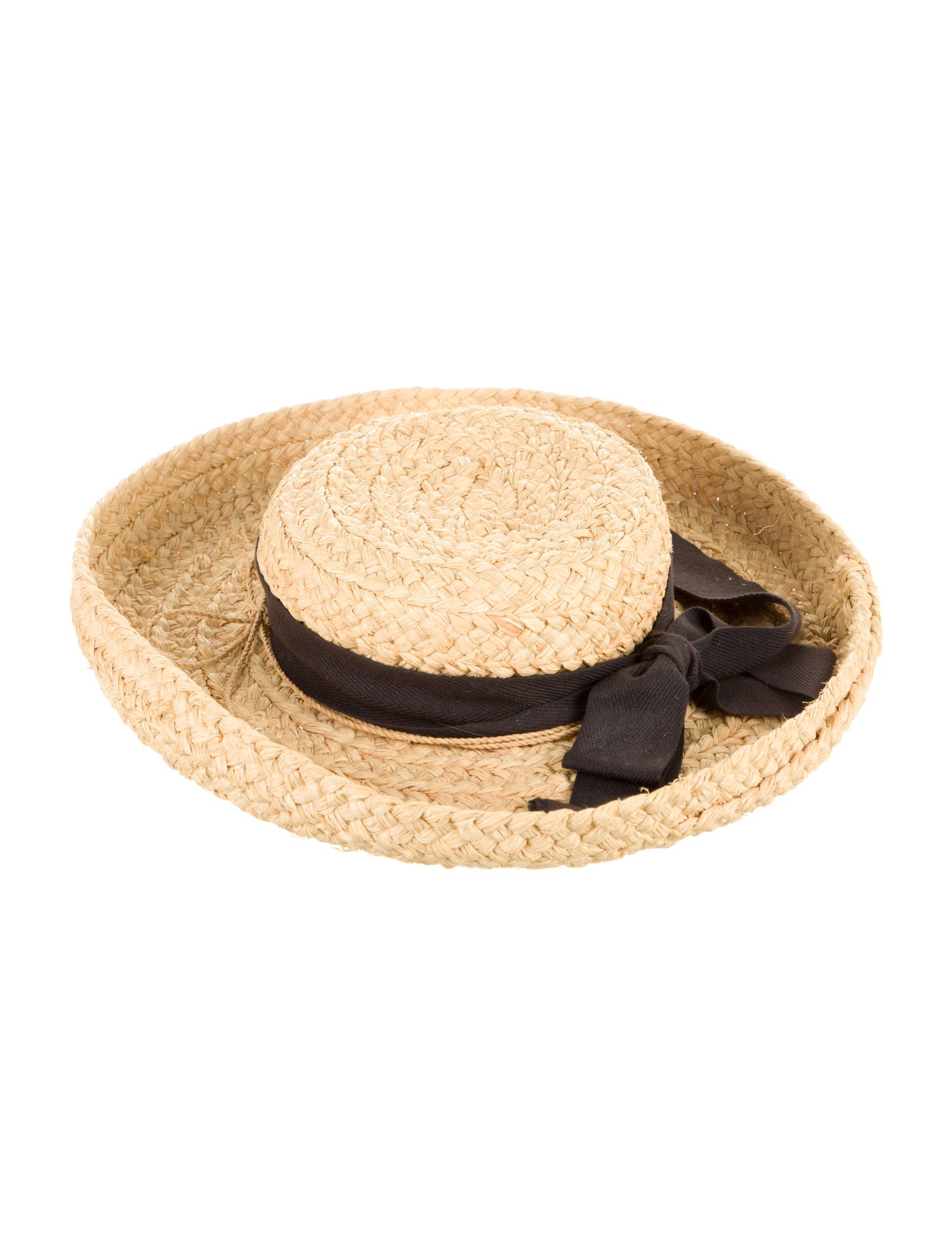 Kaminski Women's yellow raffia Kaminski wide brim hat with black trim.