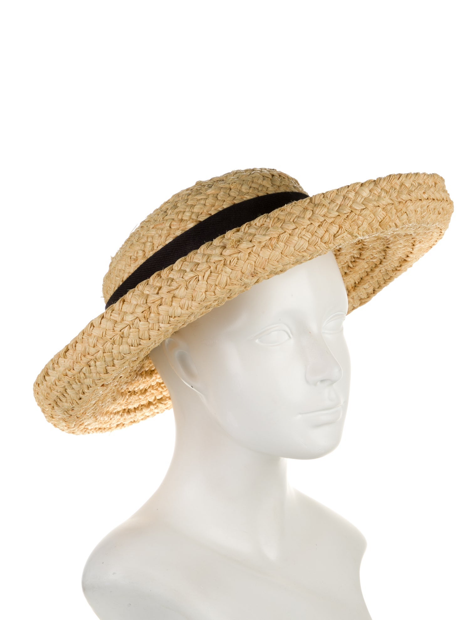 Kaminski Women's yellow raffia Kaminski wide brim hat with black trim.