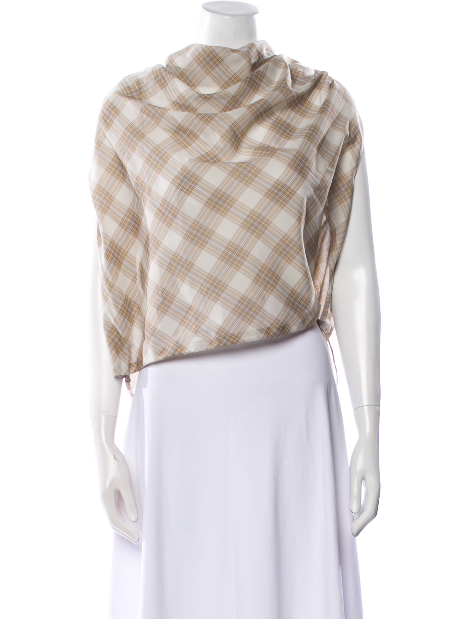 Kallmeyer Plaid Print Cowl Neck Crop Top