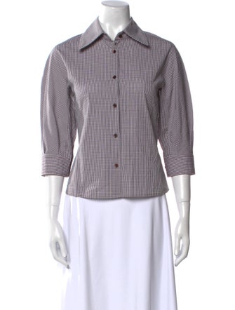 Kallmeyer Plaid Print Three-Quarter Sleeve Button-Up Top