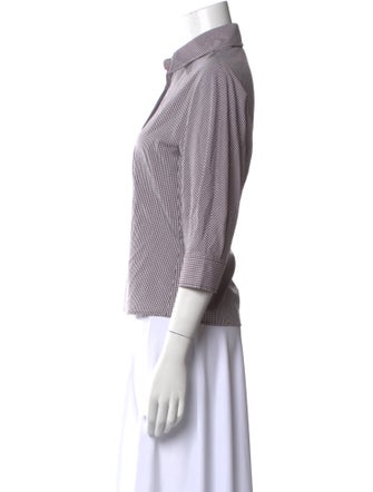 Kallmeyer Plaid Print Three-Quarter Sleeve Button-Up Top