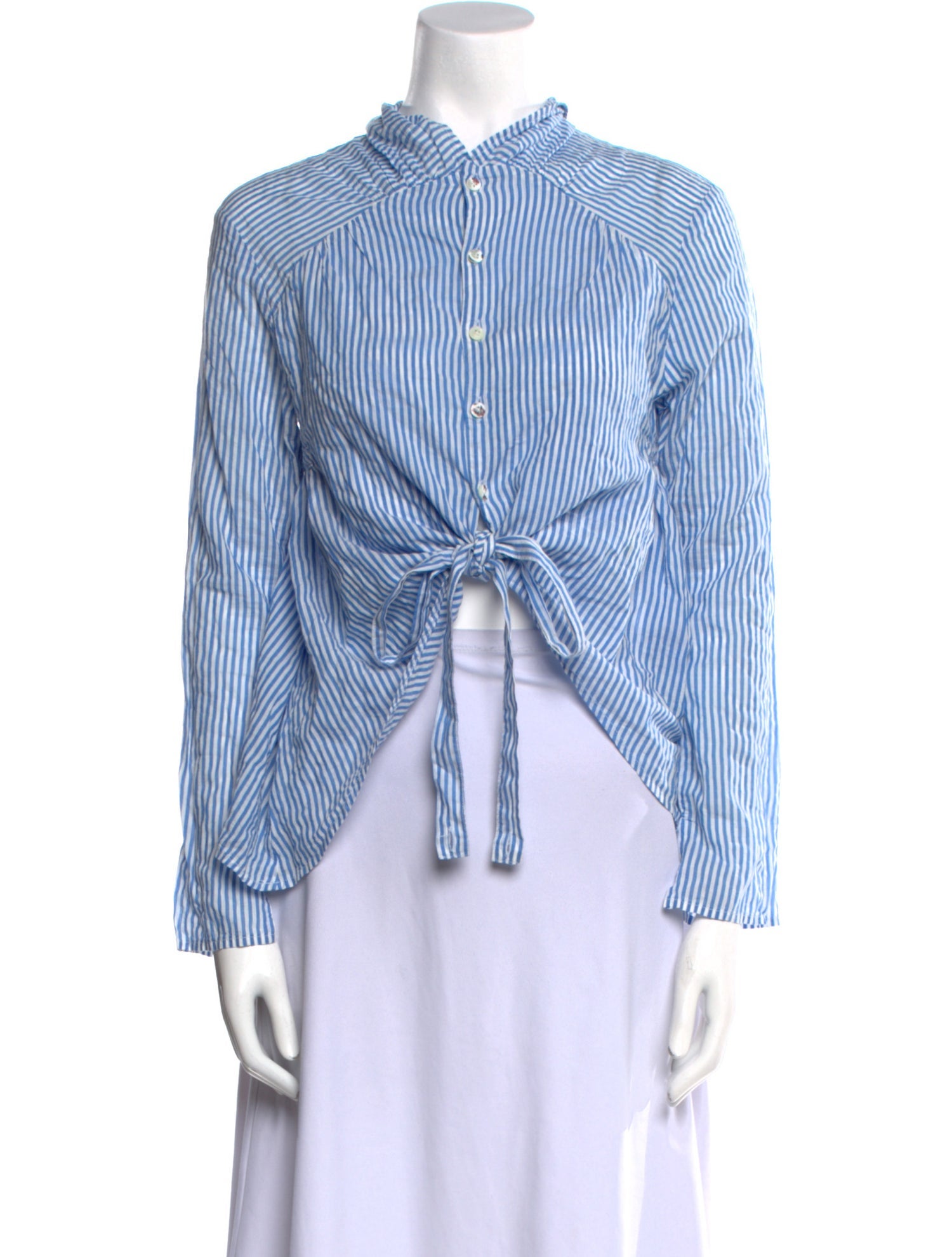 Kapital Striped Mock Neck Button-Up Top