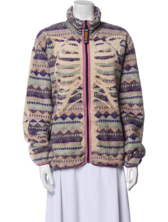 Kapital Ashland Bone Stripe Fleece Printed Faux Fur Jacket