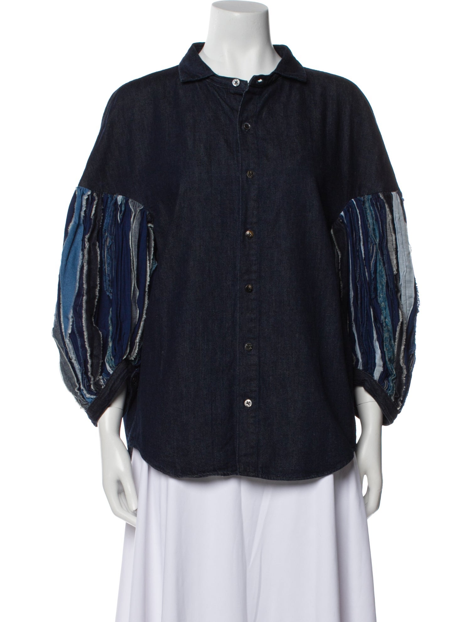 Kapital Denim Hobo Remake Buffan Three-Quarter Sleeve Button-Up Top