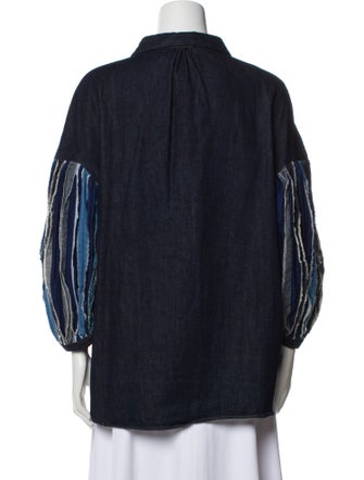 Kapital Denim Hobo Remake Buffan Three-Quarter Sleeve Button-Up Top
