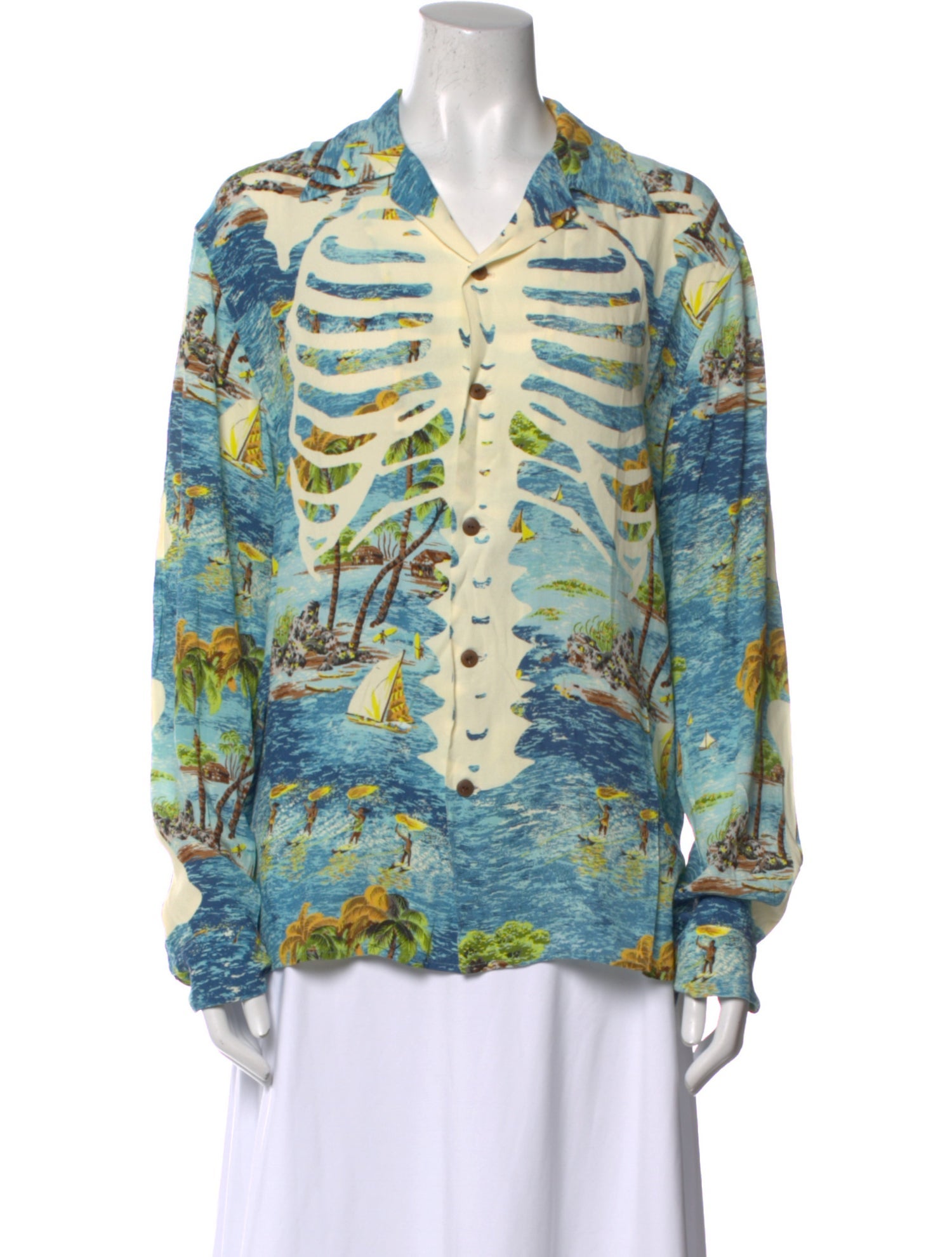Kapital Printed Long Sleeve Button-Up Top