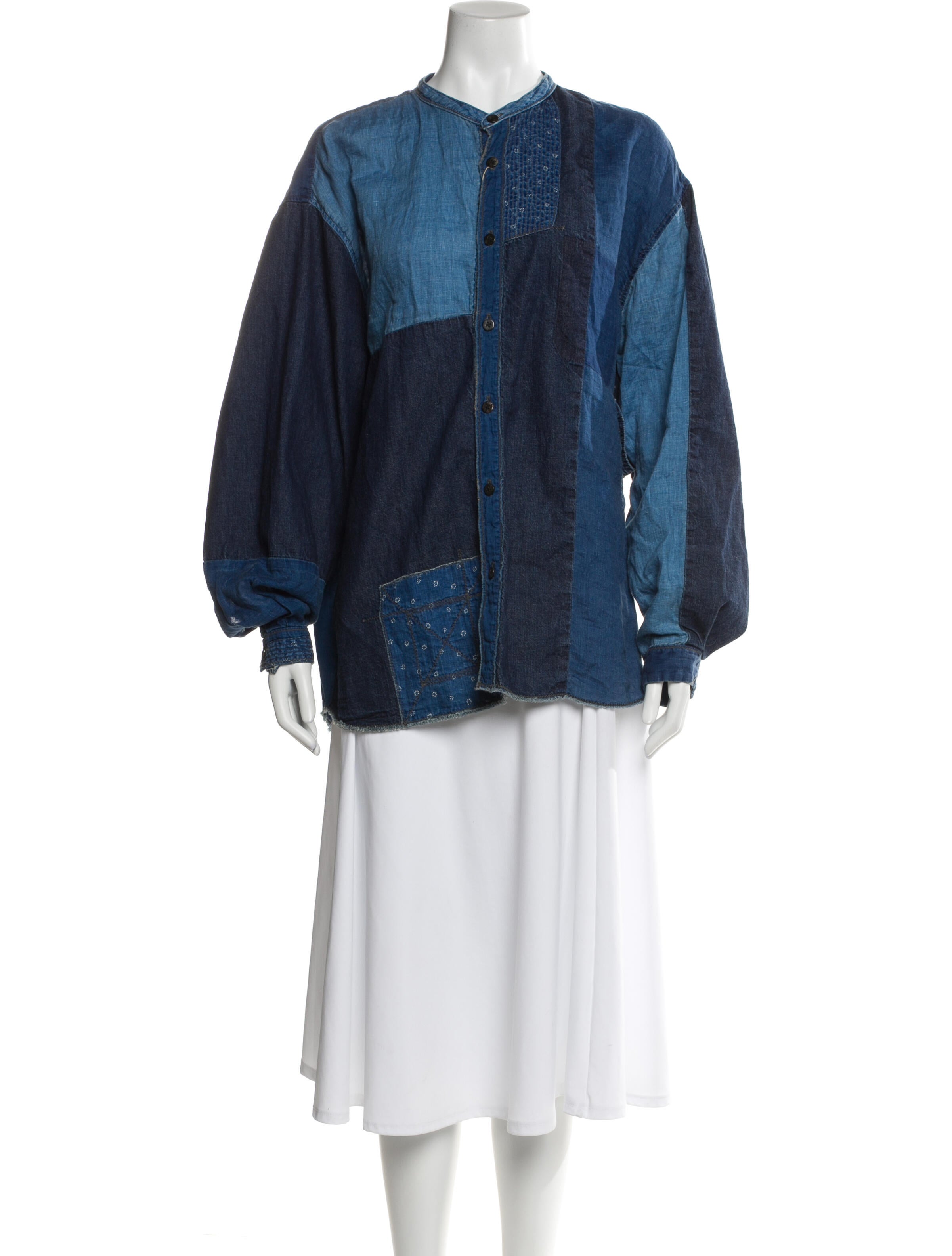 Kapital Colorblock Pattern Long Sleeve Denim Shirt