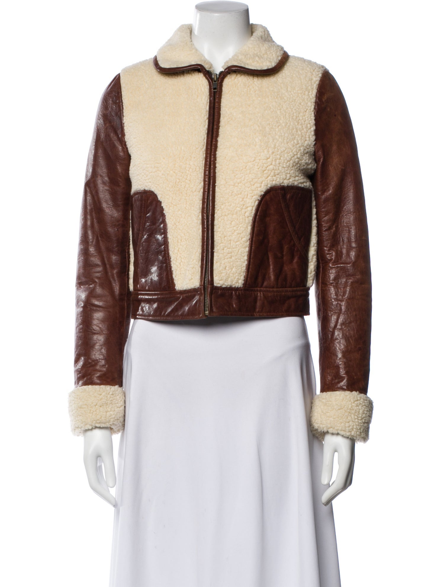 Katayone Adeli Leather Colorblock Pattern Bomber Jacket