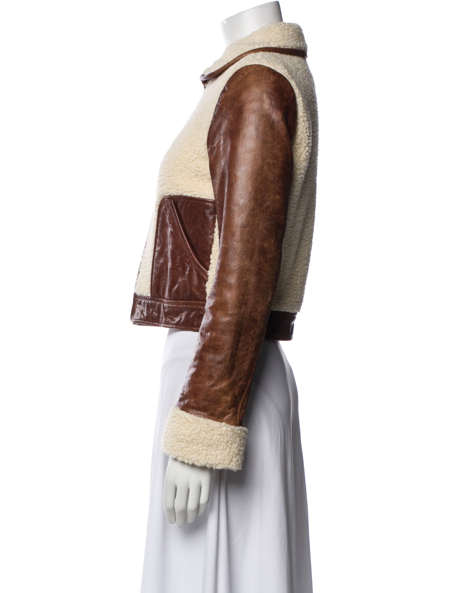 Katayone Adeli Leather Colorblock Pattern Bomber Jacket