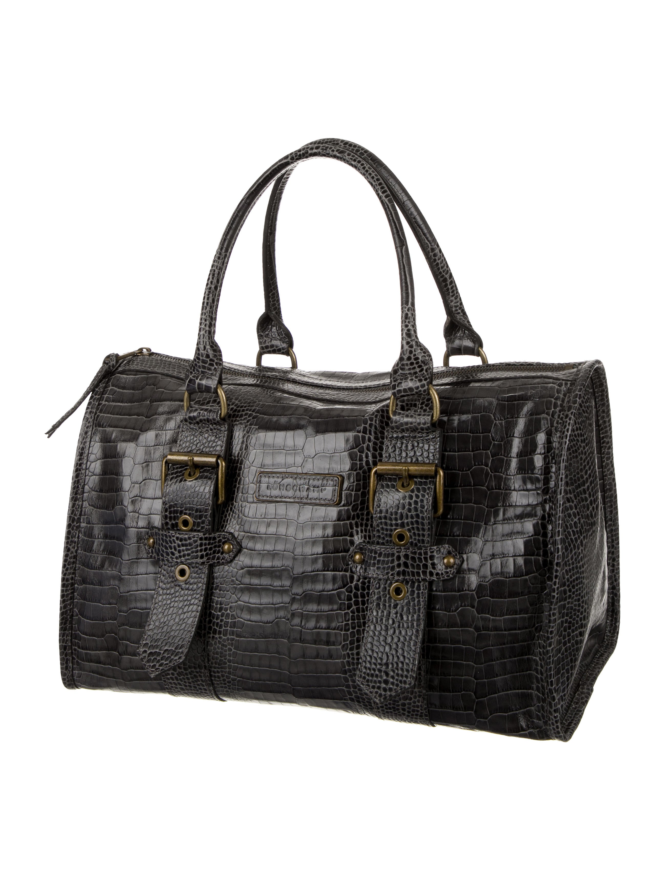 LONGCHAMP ボストンバッグ クロコ型押し ケイトモス コラボ 黒 Kate Moss x Longchamp Gloucester Leather Bag - Grey Handle Bags