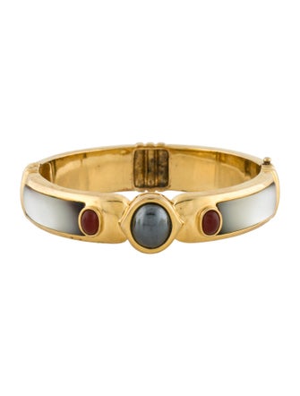 Kai-Yin Lo Metallic Stone & Mother Of Pearl Hinged Bangle Bracelet