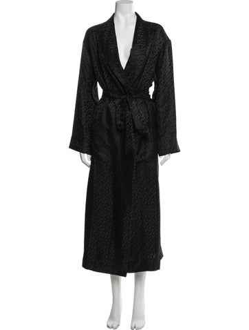 Pre-owned Kiki De Montparnasse Silk Patterned Robe In Black