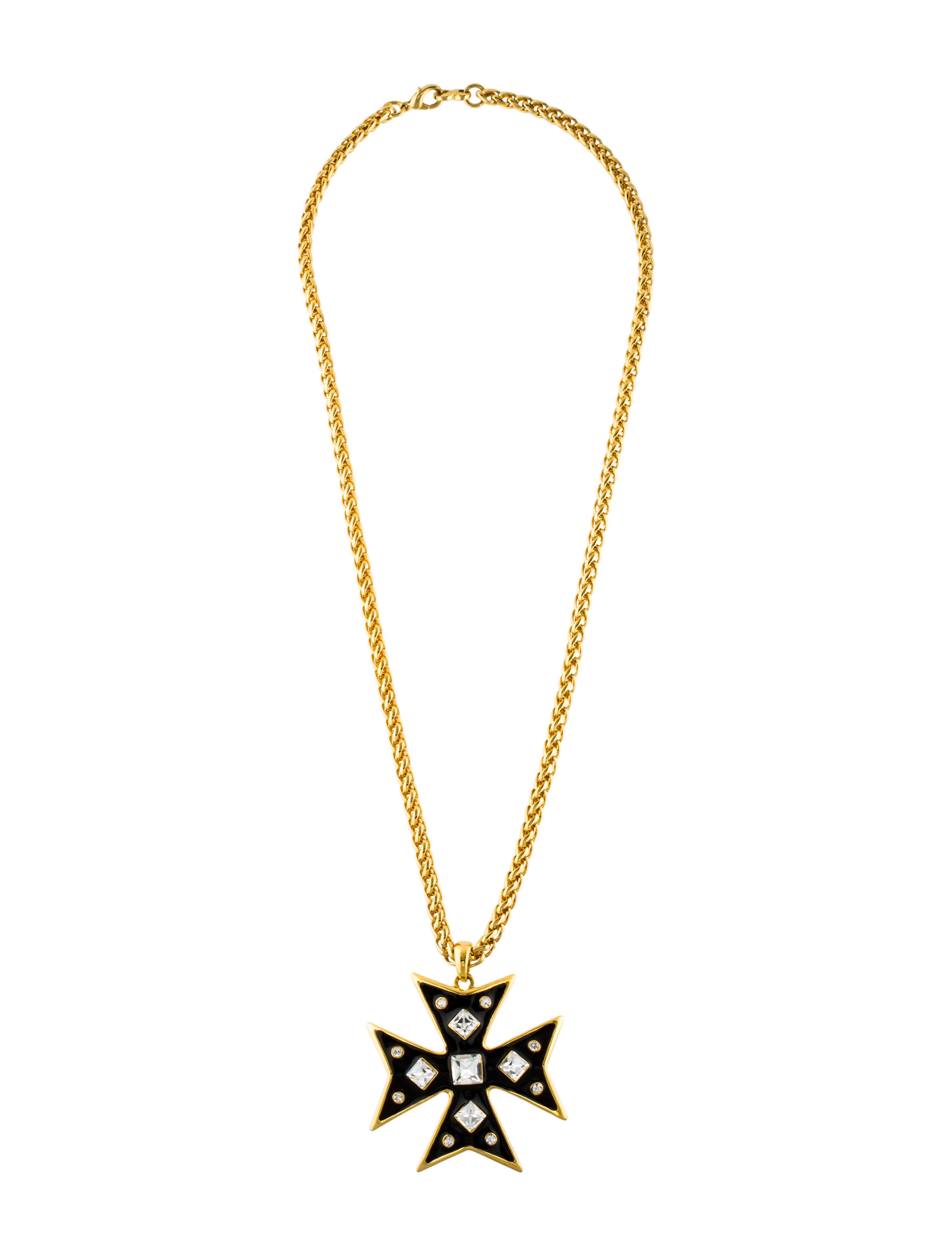 Jay Lane Crystal & Enamel Maltese Cross Pendant Necklace Gold