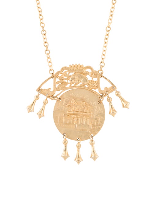 Kenneth Jay Lane Large Circle Pendant Necklace Gol