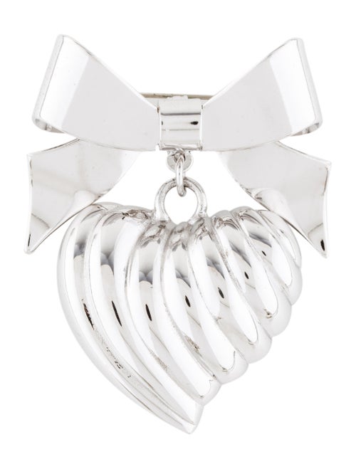 Kenneth Jay Lane Heart & Bow Brooch Pendant Silver