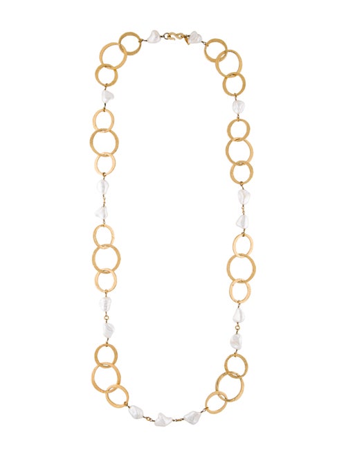 Kenneth Jay Lane Faux Pearl Long Necklace Gold