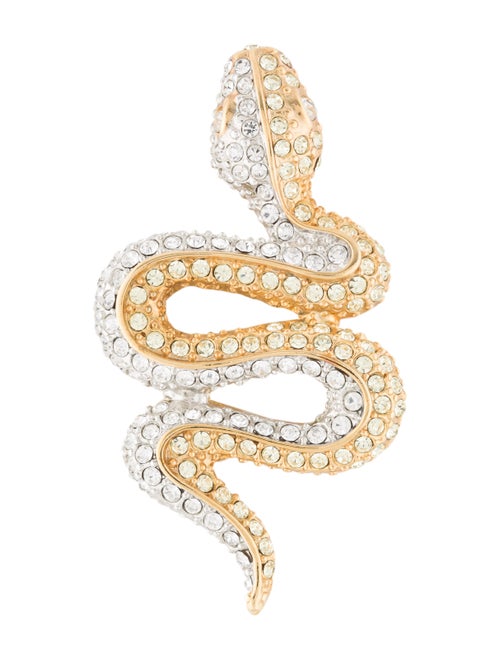 Kenneth Jay Lane Crystal Snake Brooch Gold