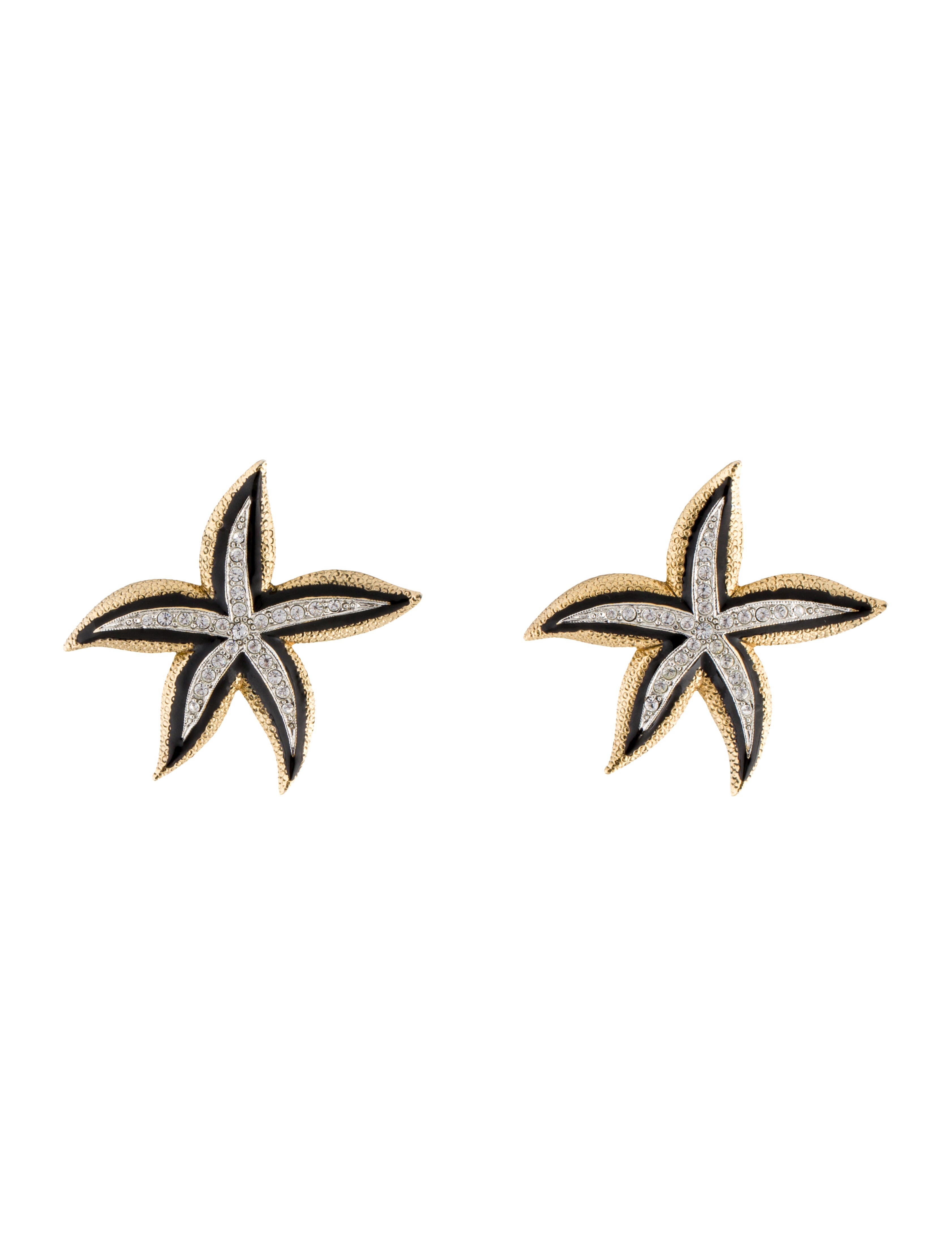 Kenneth Jay Lane Enamel & Crystal StarFish Clip-On Earrings