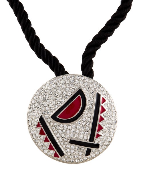 Kenneth Jay Lane Enamel & Crystal Cord Pendant Brooch