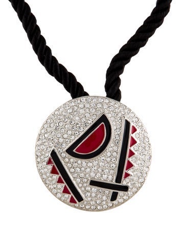 Kenneth Jay Lane Pin Enamel & Crystal Cord Pendant Brooch