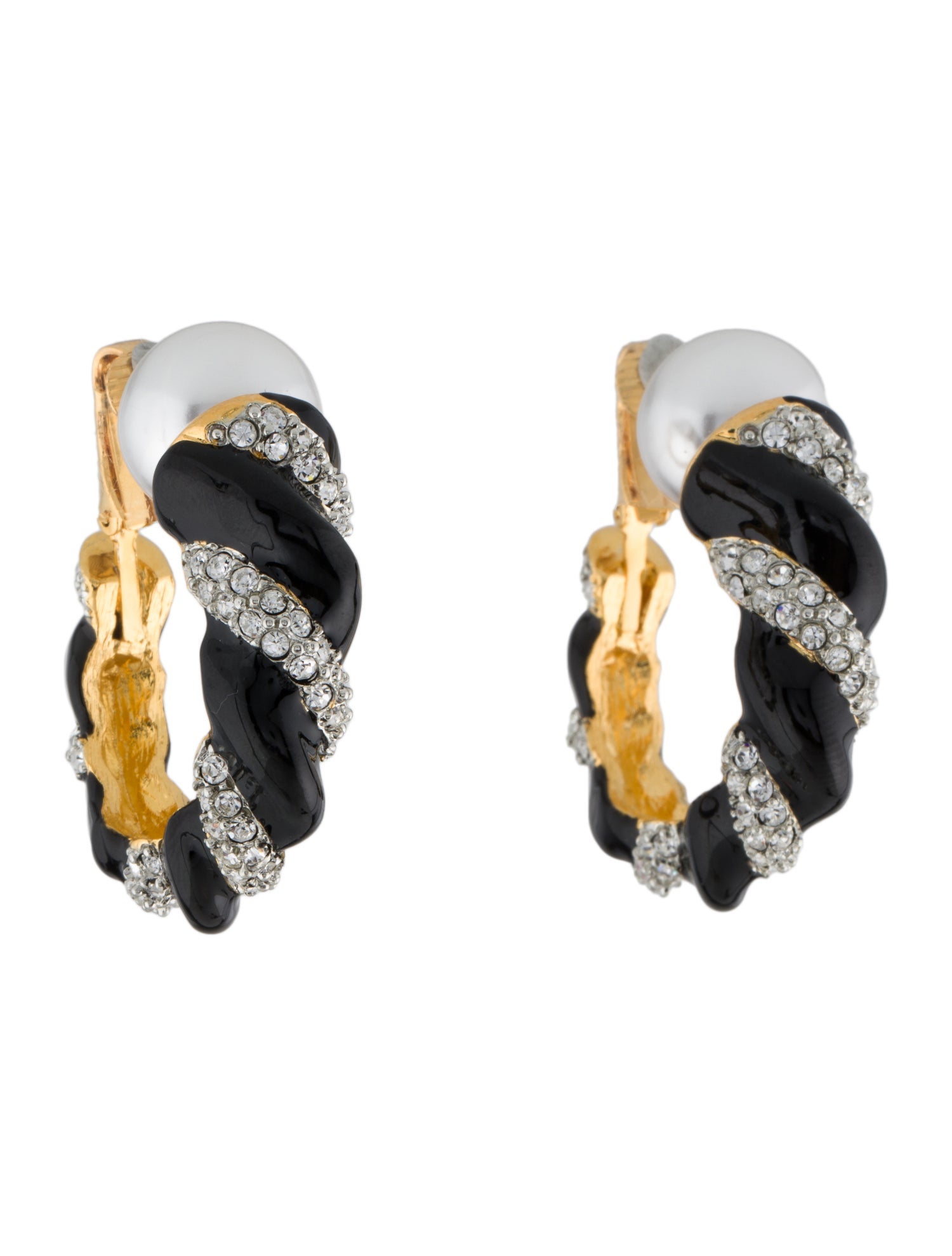 Kenneth Jay Lane Faux Pearl, Enamel & Crystal Clip-On Earrings