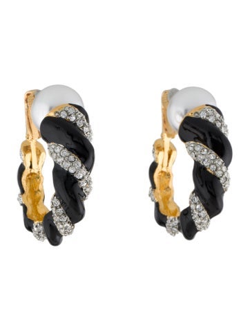 Kenneth Jay Lane Clip-On Faux Pearl, Enamel & Crystal Earrings