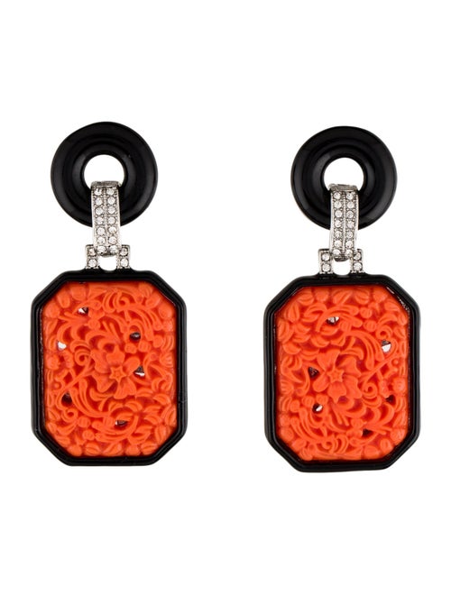 Kenneth Jay Lane Carved Resin Deco Clip-On Drop Earrings