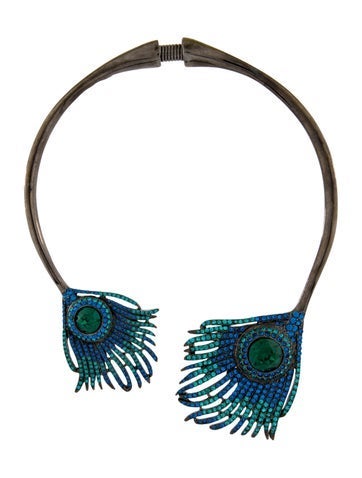 Kenneth Jay Lane Choker Crystal Feather Necklace