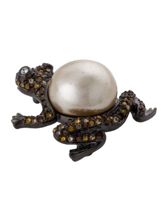 Kenneth Jay Lane Faux Pearl & Crystal Frog Brooch Pin