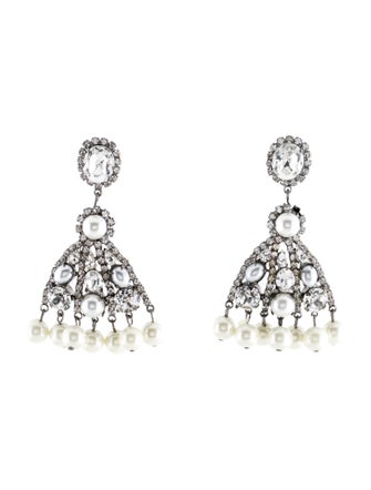 Kenneth Jay Lane Faux Pearl & Crystal Drop Earrings