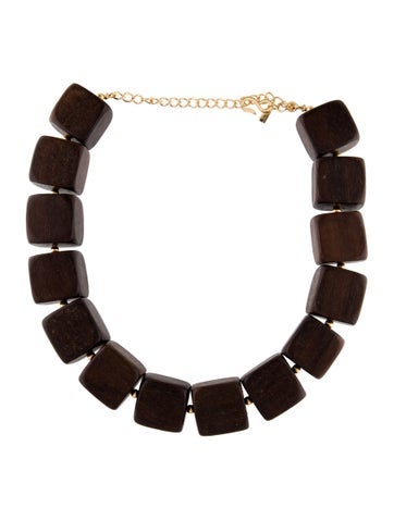 Kenneth Jay Lane Bead Strand Wood Cube Beaded Collar Necklace