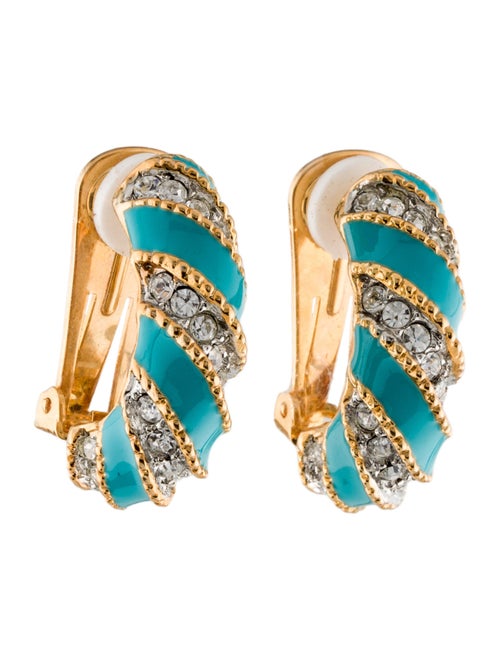 Kenneth Jay Lane Enamel & Crystal Twisted Clip-On Earrings