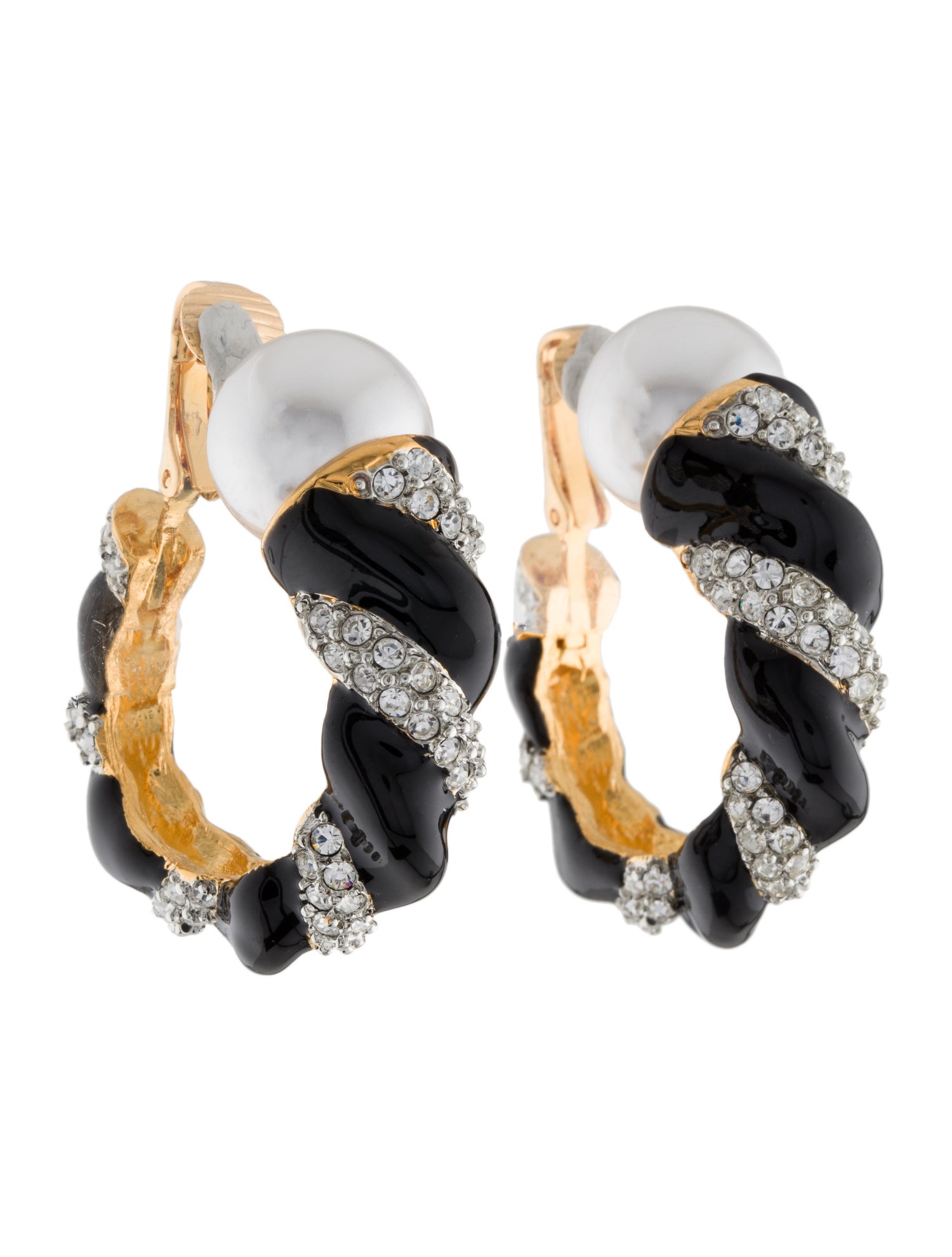 Kenneth Jay Lane Faux Pearl, Enamel & Crystal Rope Clip-On Hoop Earrings