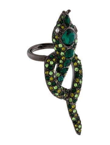 Kenneth Jay Lane Cocktail Ring Crystal Snake 5.25