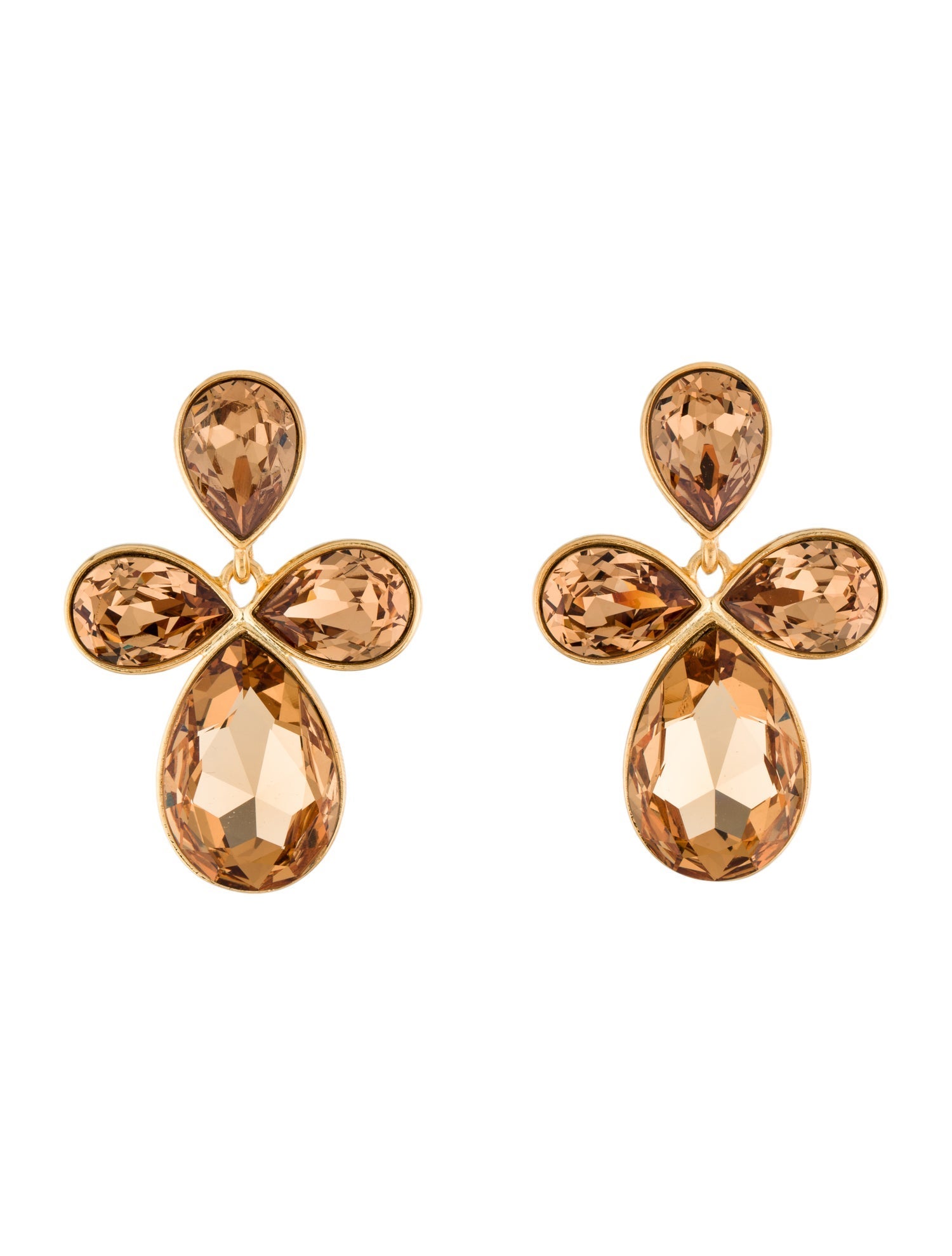 Kenneth Jay Lane Crystal Floral Drop Clip-On Earrings