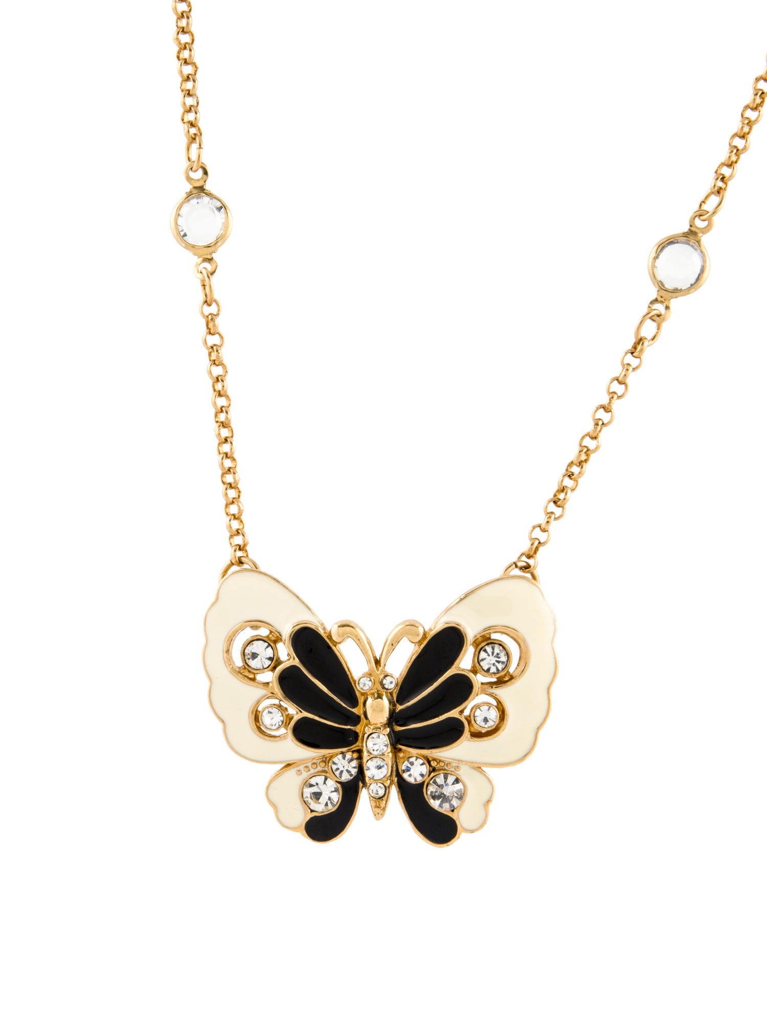 Kenneth Jay Lane Crystal & Enamel Butterfly Pendant Necklace