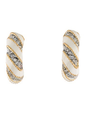 Kenneth Jay Lane Clip-On Enamel & Crystal Twisted Earrings