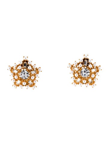 Kenneth Jay Lane Clip-On Faux Pearl & Crystal Earrings
