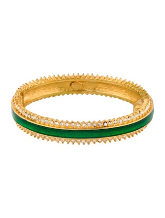 Kenneth Jay Lane Crystal & Enamel Hinged Bangle Bracelet