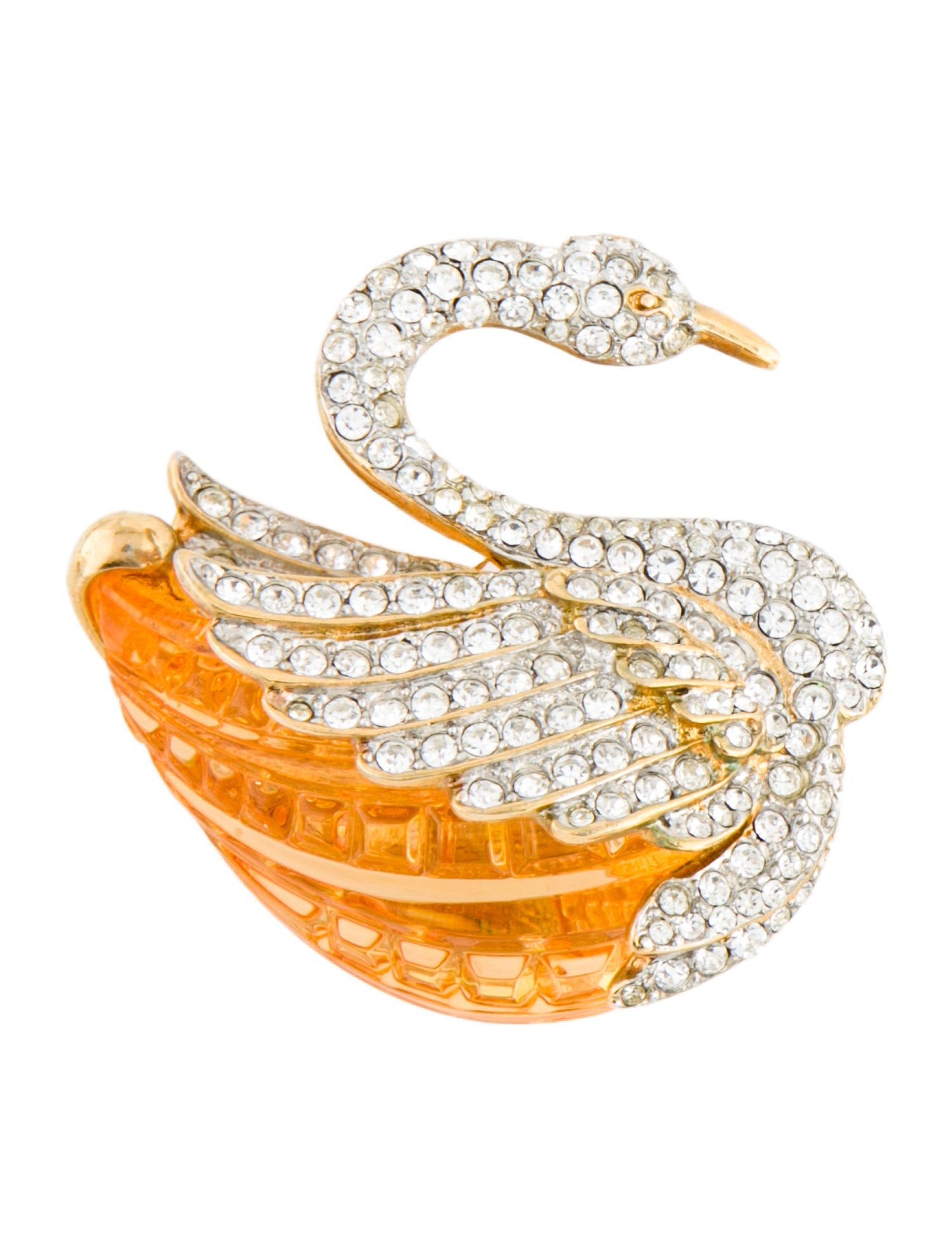Kenneth Jay Lane Crystal & Resin Swan Brooch Pin