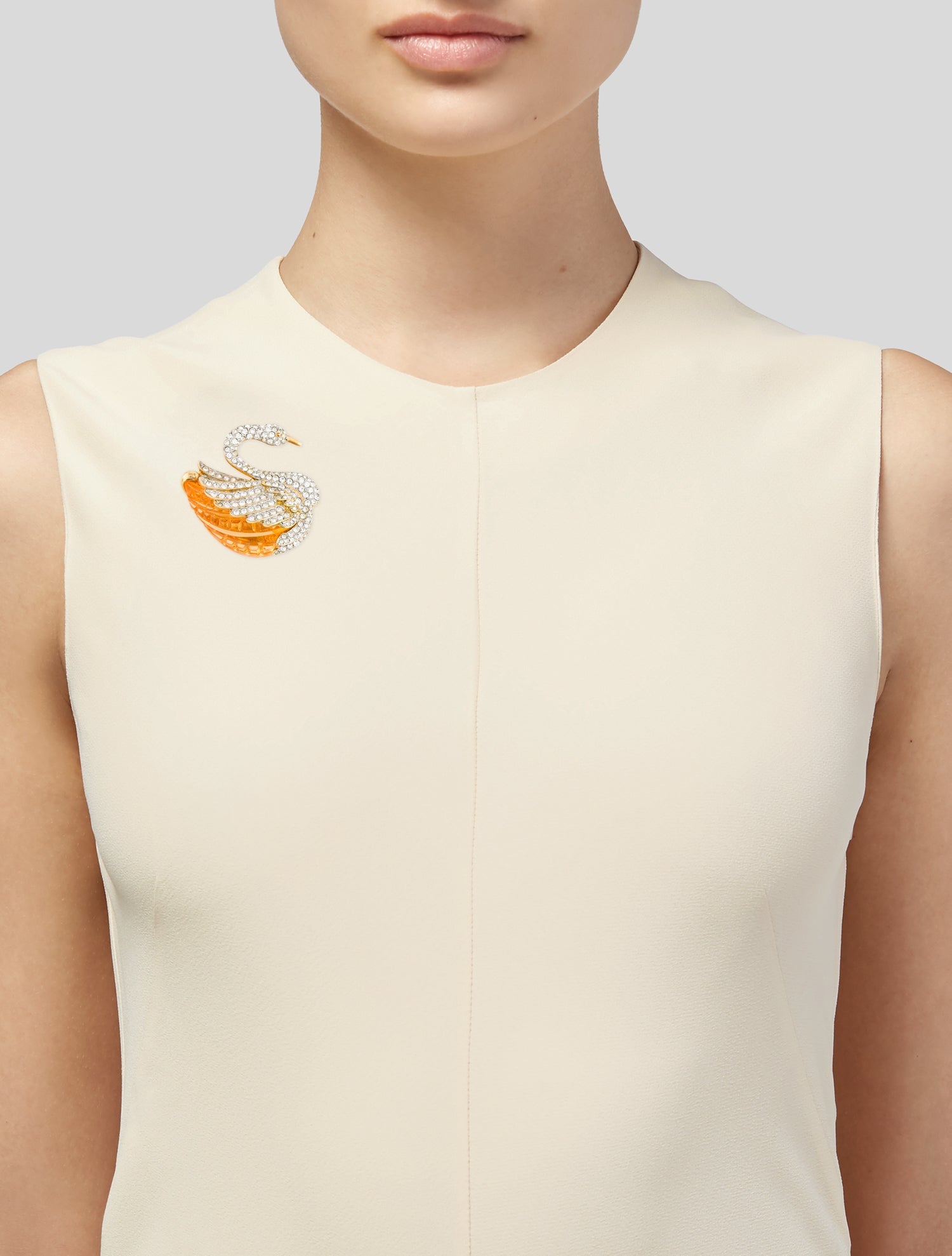 Kenneth Jay Lane Crystal & Resin Swan Brooch Pin