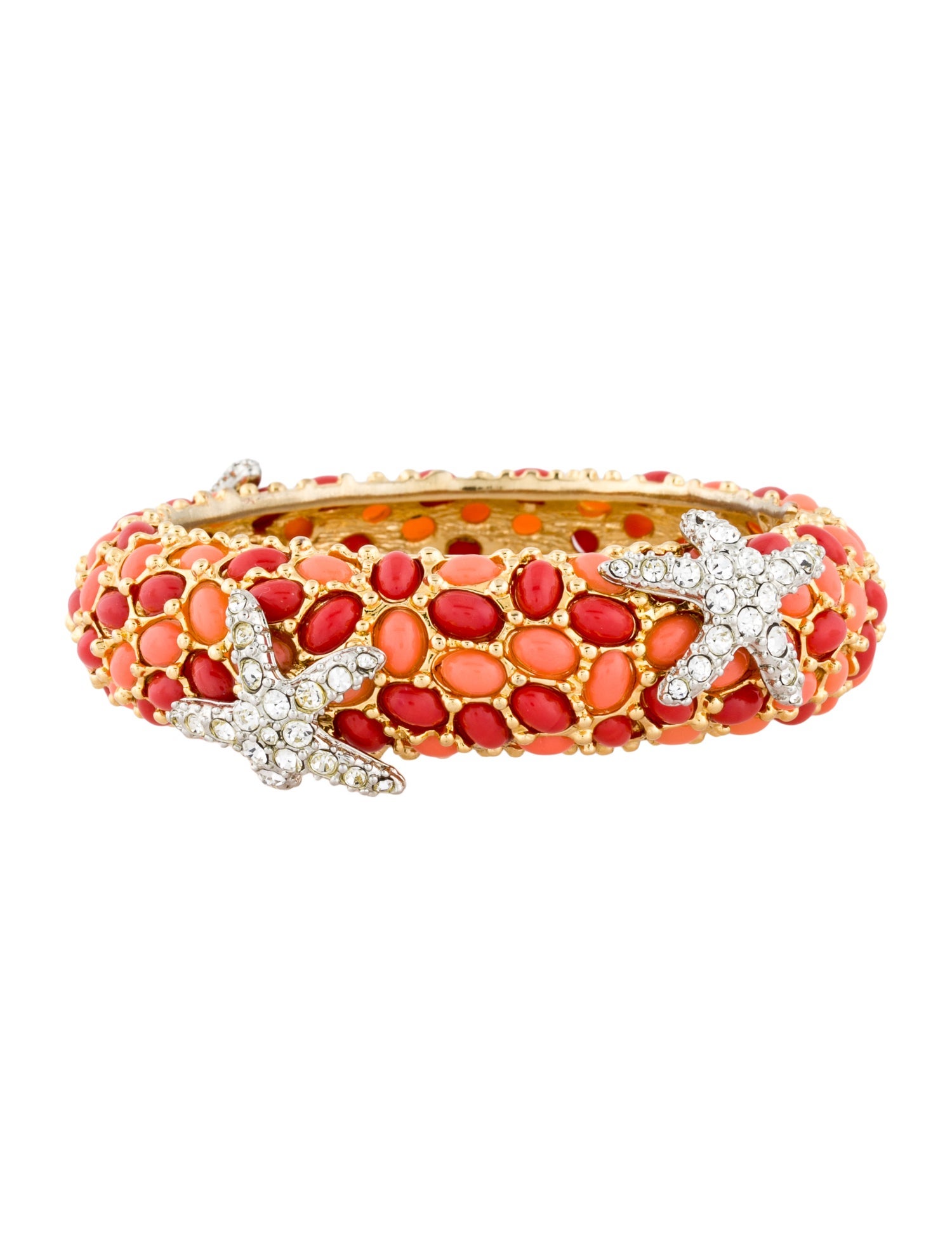 Kenneth Jay Lane Crystal & Resin Starfish Hinged Bangle Bracelet