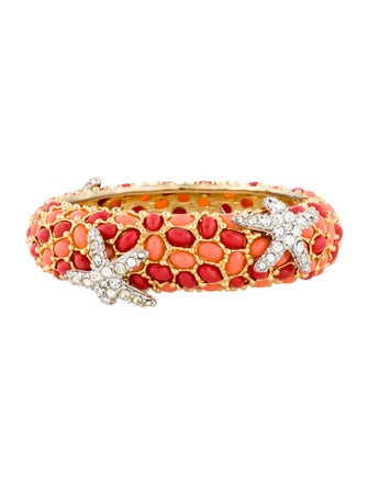 Kenneth Jay Lane Crystal & Resin Starfish Hinged Bangle Bracelet