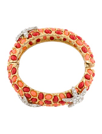 Kenneth Jay Lane Crystal & Resin Starfish Hinged Bangle Bracelet