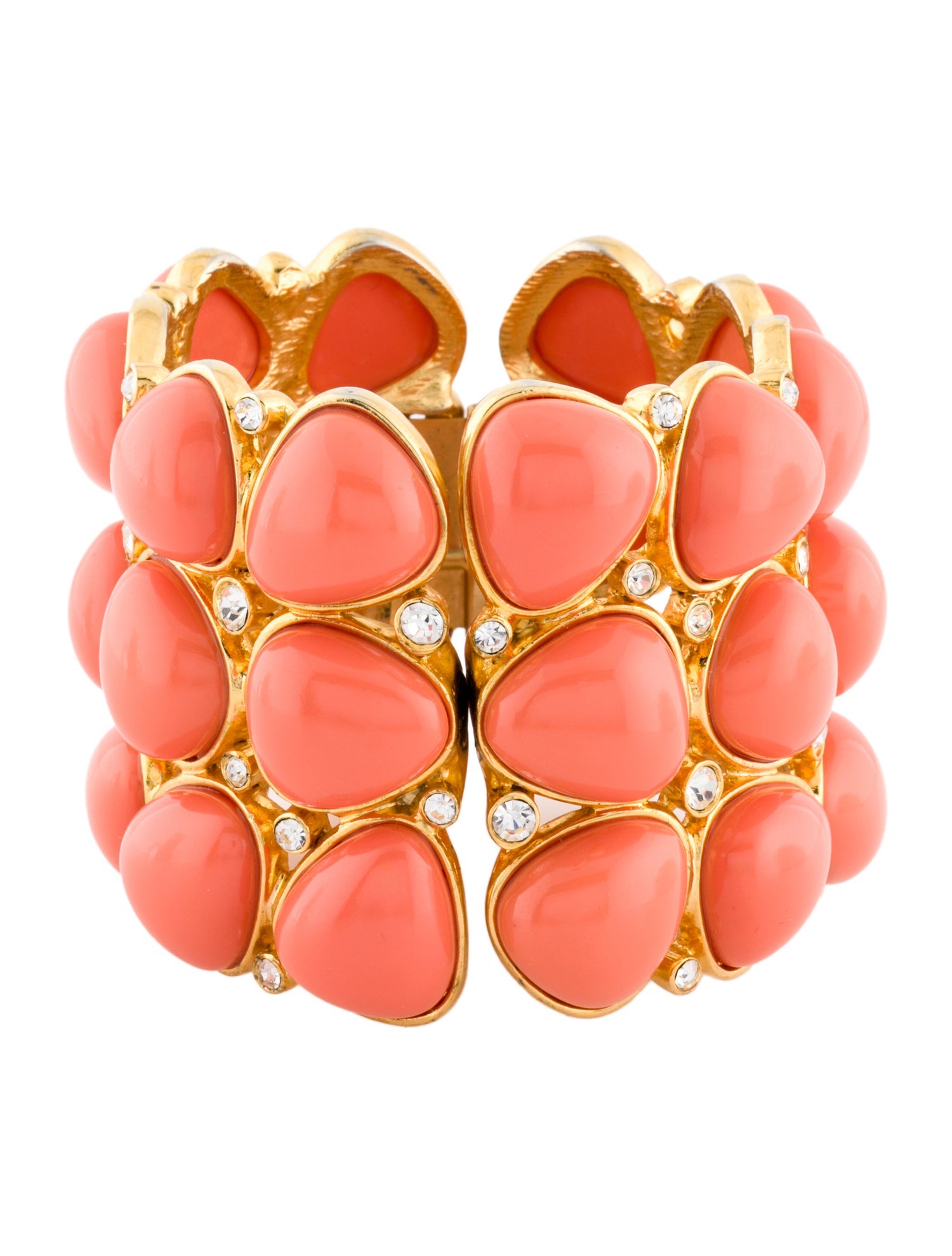 Kenneth Jay Lane Crystal & Resin Cabochon Hinged Bangle Bracelet