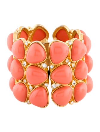 Kenneth Jay Lane Crystal & Resin Cabochon Hinged Bangle Bracelet