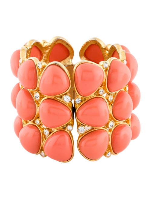 Kenneth Jay Lane Crystal & Resin Cabochon Hinged Bangle Bracelet